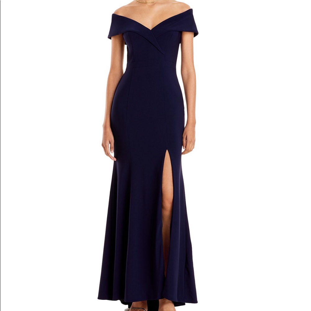 Bloomingdales AQUA Formal Off Shoulder Gown Navy